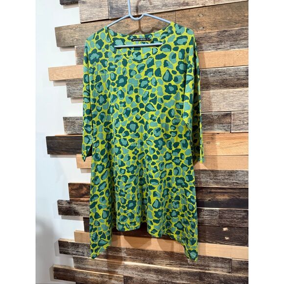 Gudrun Sjoden Tunic Sahara Jersey Geo Heart Print Stretch Sharkbite size Medium - Picture 2 of 9